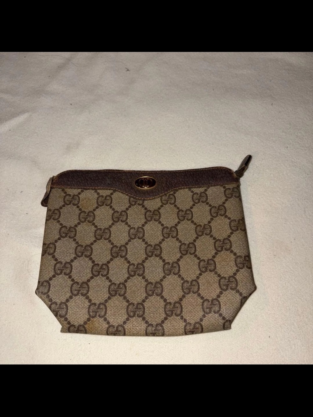 Gucci Beige Brown GG Monogram Cosmetic Case